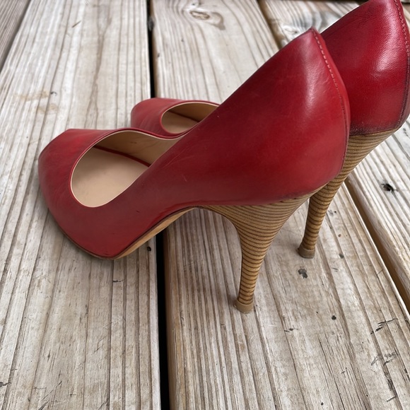 ❤️ 👀 Giuseppe Zanotti Red Leather Peep Toe Wooden Heels Size EU 39.5 - Picture 8 of 13